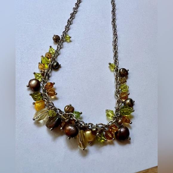 Silver Tone Beaded Cluster Necklace with Pearl Accents - Picture 6 of 9